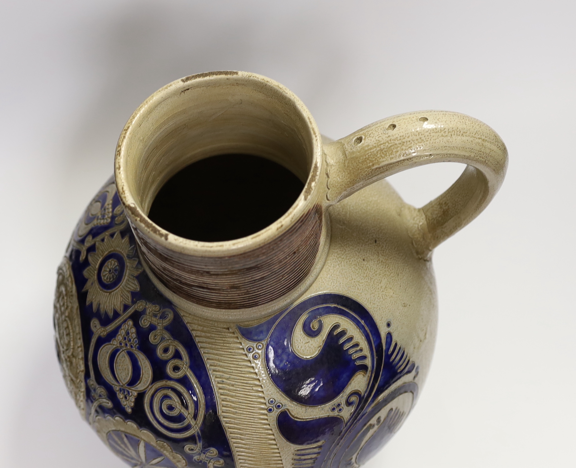 An 18th century German Westerwald stoneware jug with GR cypher, 32cm high